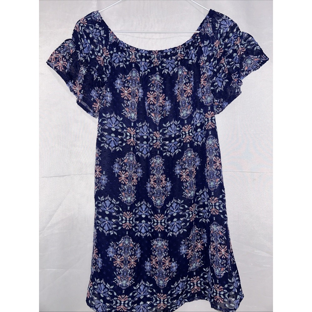 Speechless Women's Navy Floral Flutter Short Sleeve Top Size XS